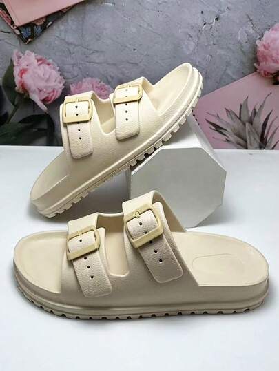 新款时尚厚底高跟凉鞋，女士百搭轻便EVA材质，舒适柔软，双扣可调节设计，适合派对、海滩、工作、休闲散步等场合。