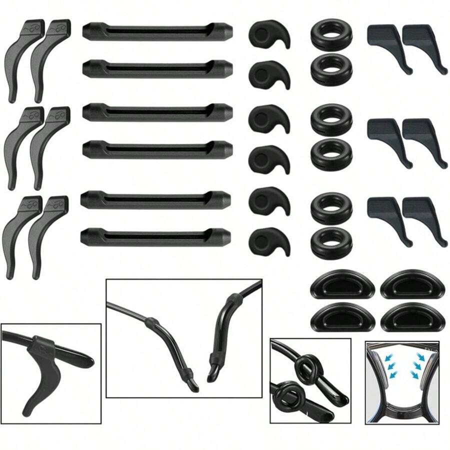 17件套硅胶防滑眼镜耳钩，升级版眼镜防滑配件套装 - 黑色 - 查看 1