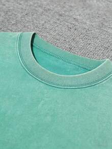 Mens Creative T-Shirt And Shorts Set American Vintage Full Print Street Wear Essential T-Shirt Set Men Graphic T-Shirt And Shorts Set With Dragon And Von Dutchs Logo Print Washed Look For Casual Outfits And Urban Style - 湖綠色和灰色 - 查看 3