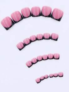 288Pcs Gentle French Ballet Series Nail Art Full Cover Adhesive Press-On Nails With Elegant Shine And French Design, Suitable For All Women And Girls, Everyday Wear Nail Supplies Nails - Black and White - View 4