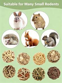 Bộ sản phẩm gồm bóng gặm đan lát, đồ chơi gặm cho thỏ/chuột hamster/chuột lang, bóng cỏ ăn được cho thú cưng. - Xem 4