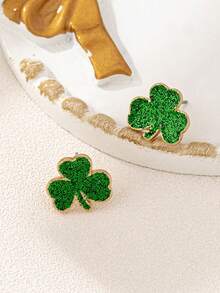 1 Đôi bông tai hình cỏ bốn lá cổ điển, thời trang, thiết kế giản dị, đa năng dành cho nữ - màu xanh lá - Xem 3