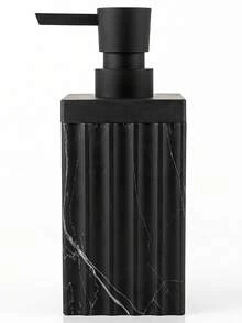 黑色皂液器，饰以竖条纹大理石纹，现代奢华风格，适用于浴室、厨房台面，液体可重复灌装瓶 - 方形 - 查看 1