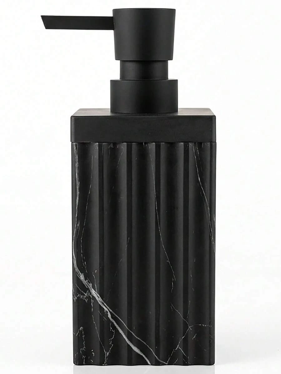黑色皂液器，饰以竖条纹大理石纹，现代奢华风格，适用于浴室、厨房台面，液体可重复灌装瓶 - 方形 - 查看 1