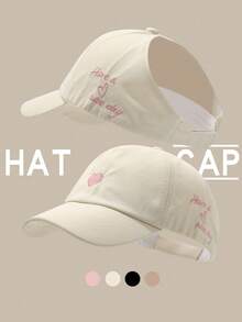 1 Mũ lưỡi trai nữ kiểu bóng chày có lỗ xỏ tóc đuôi ngựa và thêu hình trái tim, mũ chống nắng mùa hè đa năng. - Nhiều màu - Xem 3