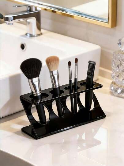 A Four-Hole Storage Rack For Makeup Brushes. Used For Storing Makeup Tools, Concealer Brushes, And Blush Brushes. Black/White Makeup Brush Stand. Make-Up Table Storage Tools. Toothbrush Holder, With A Wide Range Of Storage Options.