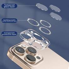 Lens Protective Film 1pc Shiny Diamond Apple 17 Pro Max Camera Lens Film All-In-One Smartphone 16 Pro Max Camera Protector 14 Pro/15 Pro Max/16/15/14 Transparent Rhinestone Lens Protective Ring Frame Tempered Glass Film Birthday Gift Party - Silver - View 7