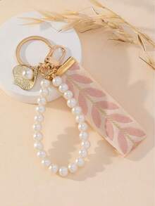 1PC Key Chains,Key Chain For Car Key,Keychain Wristlet,Key Chain Accessories,Teacher Appreciation Gifts,Graduation Gifts,Fashionable Faux Pearl Keychain With Woven Strap Stylish Accessory For Keys Bags And Gifts Ideal Faux Pearl Keyring For Women And Men Unique Design Durable And Lightweight Perfect For Daily Use - Baby Pink - View 1