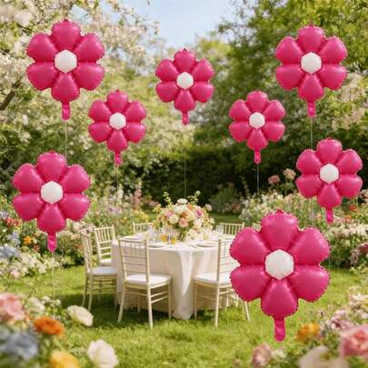 10pcs New Ins Style Six-Petal Daisy Flower Balloon Set, Decoration For Birthday, Anniversary, Spring Garden Party
