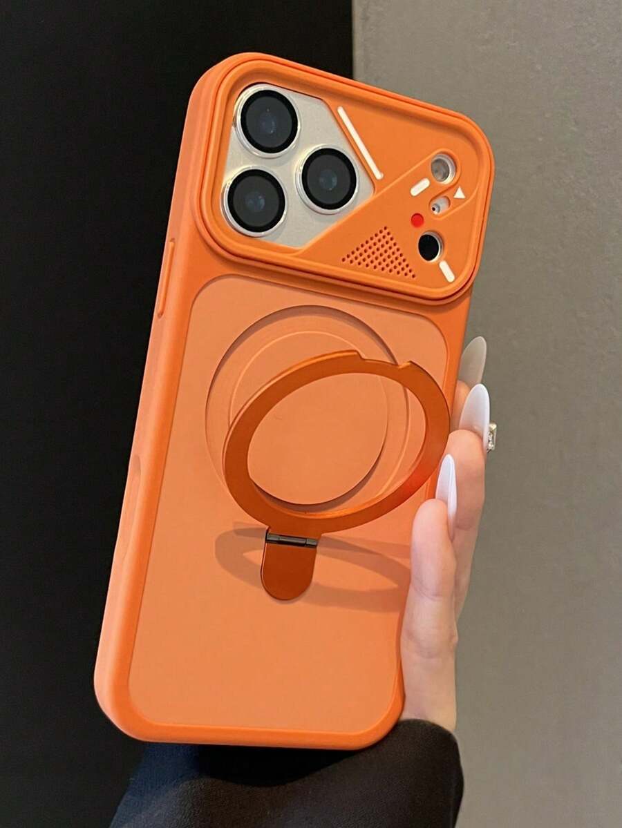 1pc Luxury Matte Silicone Magnetic Camera Protective Case, Suitable For IPhone 17 16 15 14 13 Pro Max, Soft Back Cover - Orange - View 1