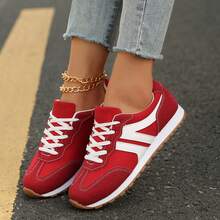 Office Work Walking Women's Fashion Sneakers Casual Athletic Shoes Solid Color Low Top Lace Up Plain Toe Fabric Inner PVC Sole Spring Fall Tennis Shoes Sneakers Outdoor Travel Sport - Đỏ và trắng - Xem 4