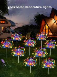 Bộ 4 đèn LED năng lượng mặt trời hình pháo hoa 240/320W, đèn trang trí năng lượng mặt trời thông minh cảm biến ánh sáng, chống nước IP44, 8 chế độ chiếu sáng pháo hoa, thích hợp cho đường phố thương mại, vỉa hè, sân vườn, tiệc tùng, đám cưới và các trang trí ngày lễ khác cũng như trang trí phông nền chụp ảnh/lối đi (Trắng/Nhiều màu/Ấm) - Nhiều màu - Xem 11