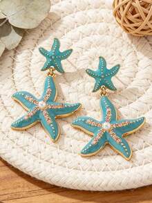 一对优雅的镶钻海星耳环，适合度假、节日、生日、约会、派对、休闲场合佩戴 - 海星款 - 查看 6