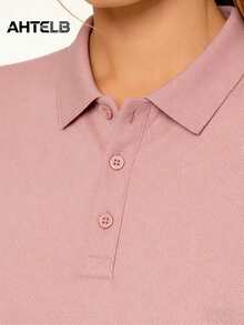 AHTELB 女款夏季素色薄款快乾 Polo 衫，休閒運動透氣薄上衣，微透，舒適清爽冷氣衫，跑步運動透氣輕量訓練上衣，高爾夫騎行棒球運動 Polo 衫，送給妻子、女性朋友、朋友、妻子、客戶、母親的夏季穿搭，女款健身服，運動上衣 - 粉色 - 查看 6