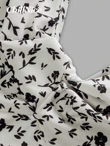 女士优雅小碎花扭结前襟长连衣裙，春夏休闲荷叶袖V领开衩长裙，百搭显瘦，适合日常街头风、度假、复活节等优雅场合 - 彩色 - 查看 8