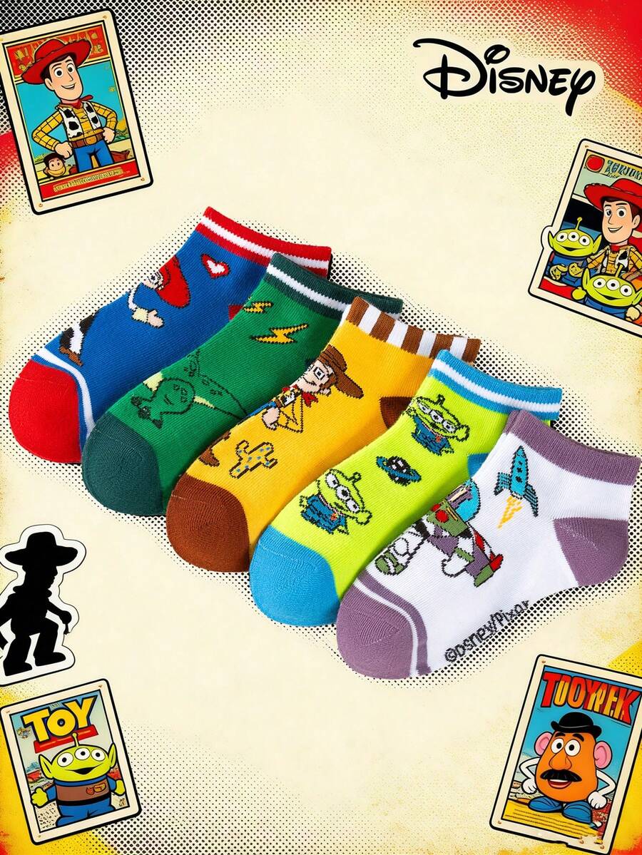 Disney Bộ 5 đôi: Tất cổ ngắn cho bé trai, phù hợp mọi mùa - Với họa tiết jacquard hình khủng long, tên lửa và phi hành gia - Thoải mái, mềm mại và thoáng khí. - Nhiều màu - Xem 1