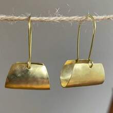 Vintage Handmade Hammered Copper Mini Hoop Earrings - Yellow - View 1