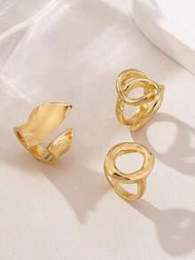 (3pcs/Set) Punk Style Exaggerated Glossy Round Opening Ring, Geometric Curved Surface Ring, And Geometric Glossy Cross Ring.European And American INS Niche Design Geometric Ring Set (3 Rings).Color-Preserving And Thick Rings Jewelry, Suitable For Women's Daily Wear, Various Holiday Gifts, Graduation Season, Student Gifts, Back-To-School Gifts, Gifts For Teachers. - 銀色 - 查看 2