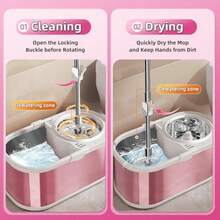 L2ozm0hg Spin Mop And Bucket With Wringer Set For Home360° Mop And Bucket With Separate Clean And Dirty Water Wet Dust Mop For Floor Cleaning With Extra Refills Pink - Hồng - Xem 2