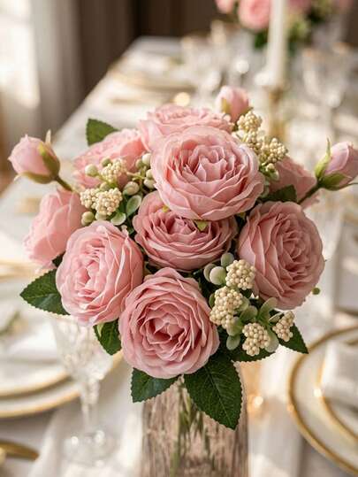 Bó hoa mẫu đơn và hoa hồng nhân tạo (1/3 bông), thích hợp trang trí đám cưới, làm cây giả, trang trí trong nhà, trang trí mùa thu, trang trí bình hoa, tiệc sinh nhật, quà tặng ngày Valentine, trang trí năm mới, quà tốt nghiệp, v.v.