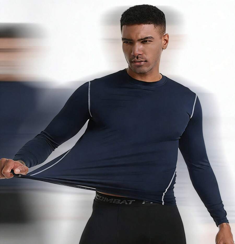 Men Workout Clothes - Dark Blue-gray Line - View 1