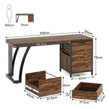 Home Office Desks - Black+Brown + Metal & Wood - View 8