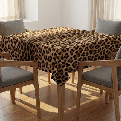 1 Pc Fashion Leopard Print Table Cloth, Heavy Duty Polyester Table Cover With Scalloped Edge, Stain Resistant Waterproof Washable Wrinkle Free Dependable Table Protector, Great For All Occasions, Thanksgiving, Christmas, New Year Parties, Weekend Brunches, Home Styling, Must-Have Tabletop & Kitchen Dining Accessory Home Decor Table Cloth Kitchen Wedding Wedding Table Centrepiece Room Decor Vintage Decor