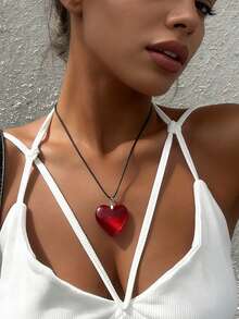 1 件时尚心形水晶吊坠项链，女士珠宝礼物，母亲节，情侣，优雅红心吊坠项链，情人节礼物，婚礼派对珠宝配饰，妈妈，母亲，母亲节，礼物 - 紅色 - 查看 12