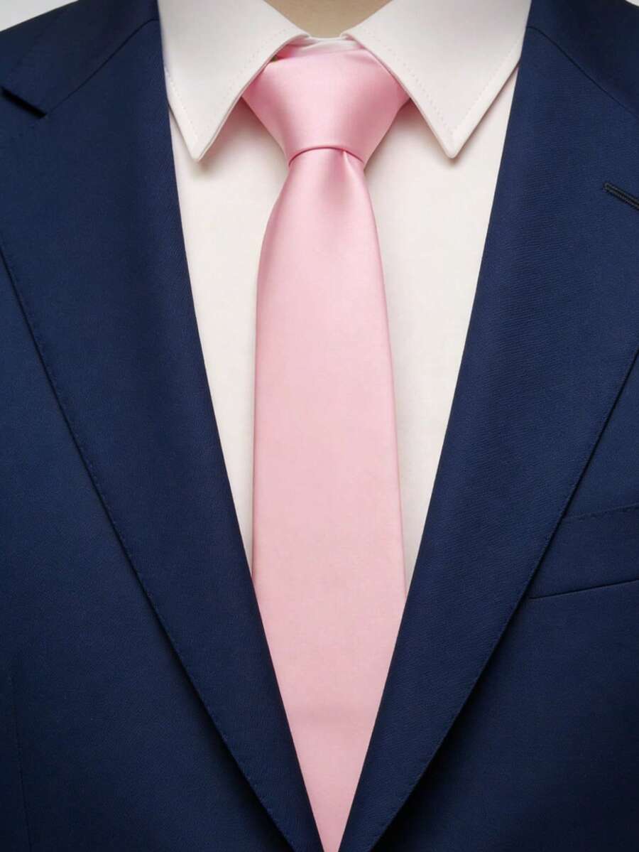 1件男士商务时尚高品质光滑亮泽纯色缎面粉色领带 - 淺粉色 - 查看 1