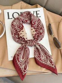 1 chiếc khăn quàng cổ kiểu dáng tối giản họa tiết Paisley thập niên 70, thiết kế mới mùa xuân, đa năng dùng làm băng đô, thắt lưng, phụ kiện túi xách, dây buộc tóc, phụ kiện thời trang. - Đỏ và trắng - Xem 4