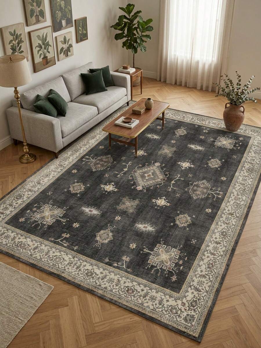 1pc Luxury Moroccan Vintage Floral & Striped Faux Wool Area Rug/Carpet/Door Mat/Runner, Suitable For Bathroom, Kitchen, Entryway, Hallway, Bedside, Living Room, Bedroom, Machine Washable, Home Decor - Multicolor - View 1