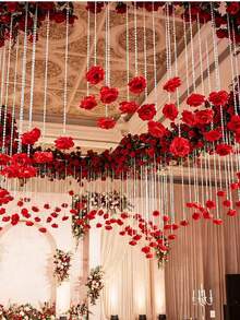 20pcs/10 Red Roses + 1 Roll 500cm Transparent Rope, Hanging Small Red Roses For Wedding Decoration, Hanging Red Roses Artificial Silk Flowers - Suitable For Wedding Arch, Party, Bridal Shower, Bouquet, Party Centerpiece And Ceiling Decoration - Perfect Gift For Wedding Planners And DIY Enthusiasts, Birthday Graduation Gift, Suitable For DIY Wedding Decoration, Bridal Shower, Wedding Bouquet, Party Centerpiece, Ceiling Decoration - Red - View 7