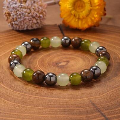 天然石多珠手链，三色能量手链，水晶疗愈手链，招财纳福能量手链，完美礼物