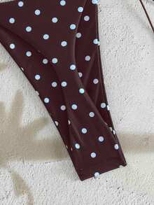 PEPPERMOLLY 新款柔软波点图案无袖交叉绑带比基尼套装，优雅女士夏季沙滩时尚比基尼度假 - 藍棕色 - 查看 5