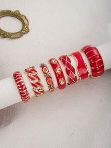 1 Piece European And American Fashion Ins Geometric Exaggerated Red Dripping Paint Open Elastic Bracelet, Versatile, Suitable For Daily Wear, Parties, And Vacations - Red - View 1