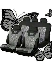 9件/4件装通用蝴蝶图案刺绣汽车座椅套 - 涤纶面料，四季皆宜，兼容安全气囊，可手洗 - ZYT5 - 查看 18