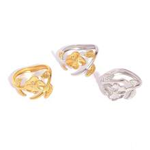 Uself 3pcs/Set 18K Gold Plated Leaf Flower Ring Set, 304 Stainless Steel Open Ring, Botanical Theme Jewelry For Women, Low Allergy, Suitable For Daily Wear And Garden Parties - Multicolor - View 8