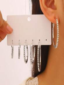 6 đôi bông tai đính đá hình chữ C phóng đại thời trang, trang sức dự tiệc sang trọng - Vàng - Xem 6