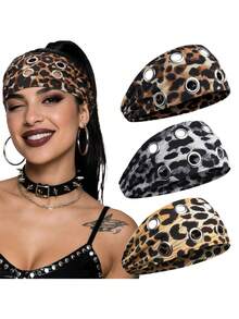 1pc Punk Y2K Metal Hoop Hollow Headband, Unisex Leopard Print Headband - Multicolor - View 12