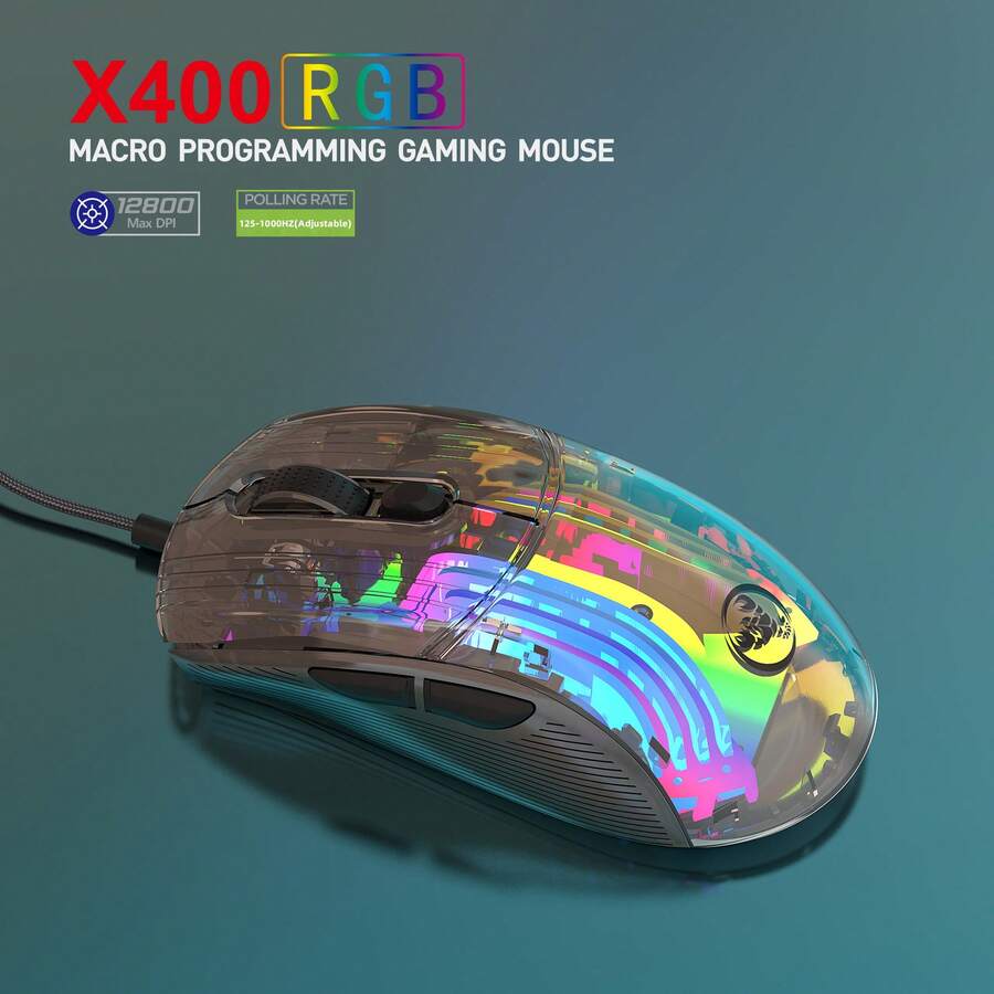 X400 Wired Transparent Gaming Mouse, 7 Programmable Macro Keys - View 1