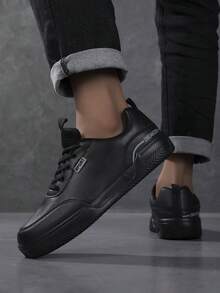 男士运动鞋、男士休闲鞋、时尚个性街头风学生帅气鞋、系带男鞋、男士滑板鞋 - 黑色 - 查看 5