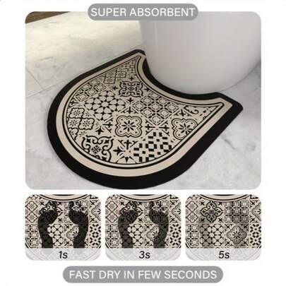 Thảm tắm hình chữ U chống trượt, chất liệu pha polyester kẻ caro, nhanh khô, dệt kim, sản xuất bằng máy với lớp lót cao su, chỉ giặt tay - Thảm trải sàn thấm hút bùn tảo cát cho nhà vệ sinh