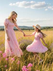 Bohemia Women's Off Shoulder Maxi Dress  Ruffle Dress - Matching Family Outfits - Yellow Smocked Tiered Dresses For Summer - Pink - View 1