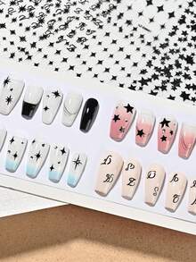 6pcs Black Star Nail Art Stickers Set - 3D Self-Adhesive Mixed Starburst, Alphabet & Star Nail Decals Gifts For Women Girls - 6sheets,Y2K Gothic Punk Style, Waterproof Nail Decoration For Acrylic Nails, DIY Manicure Accessories For Nail Salon & Home Use - Multicolor - View 10