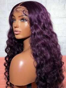 Put On And Go 250 Density Violet Purple Deep Curly Lace Front Wigs Human Hair 13x4 HD Transparent Deep Wave Lace Frontal Wig Pre Plucked With Baby Hair And Natural Hairline Dark Ourlie Color - 深紫色 - 查看 2