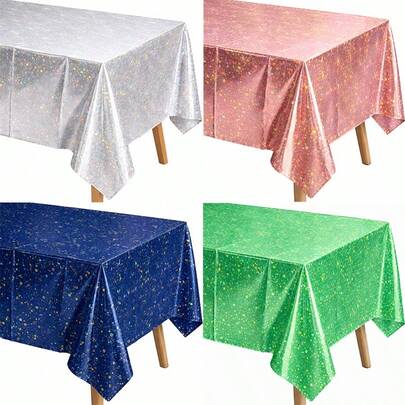 Holographic Silver Tablecloth, Disposable Plastic Party Table Cover, Waterproof Sparkle Foil Tablecloth For Birthday Party, Wedding, Baby Shower, Holiday, Rectangular Table Decoration