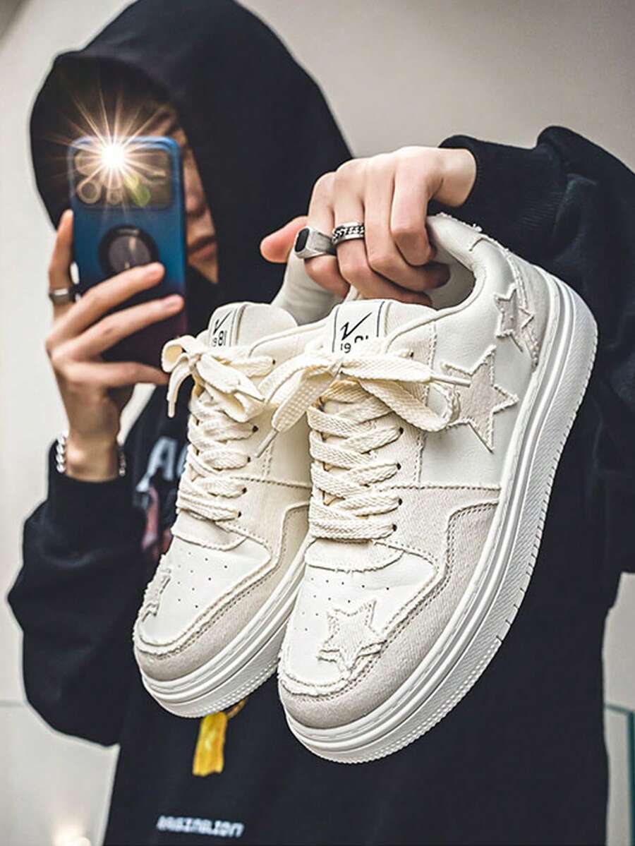 Nuevos zapatos casuales con suela gruesa y transpirables para hombres, zapatos retro de caña baja con diseño de estrella, zapatillas polivalentes y versátiles para uso deportivo al aire libre - Beis - Ver 1