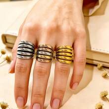 1 chiếc nhẫn thép không gỉ mạ vàng 18K kiểu dáng tối giản thanh lịch 5 đường kẻ, bền, chống nước và chống phai màu, phù hợp để đeo hàng ngày, đi du lịch và đi biển. - Nhẫn nữ năm đường kẻ - Xem 6