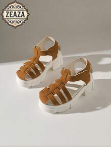 ZEAZA 功能性棕色罗马凉鞋，儿童厚底防滑镂空透气男女通用休闲凉鞋 - 棕色 - 查看 5