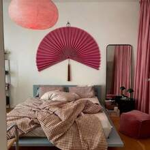 Fan Wall DecorLarge Bamboo Fan Wall Art For Boho Hanging Headboard Decorative Folding Fan For Over Bed Decorations Pink 40inch - 覆盆子 - 查看 6